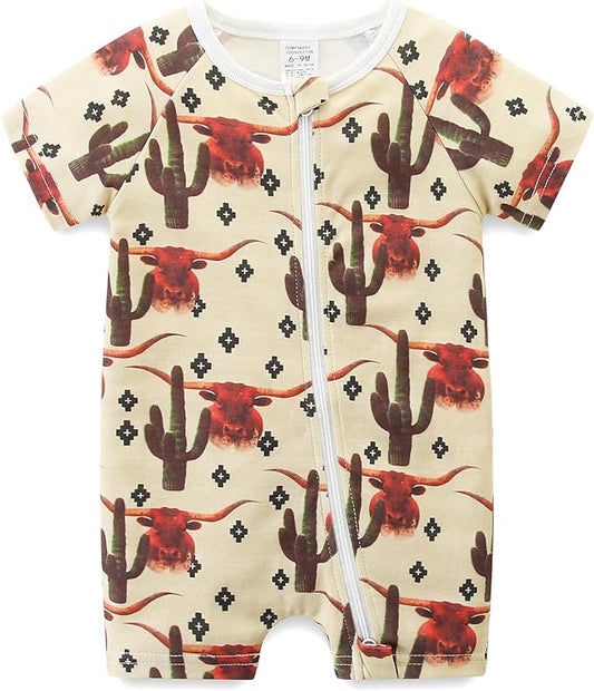 Baby Boy Girl Romper Short Sleeve 100% Cotton Bodysuit Outfits 2 Way Zipper Jumpsuit