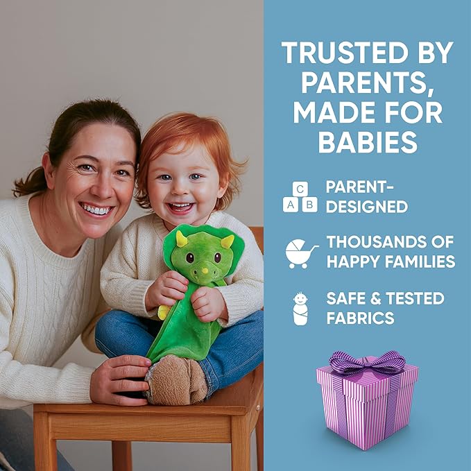 Love By Emi Baby Music Lovey Green Dino, Baby Sleep Soother for Crib & Cuddle Bedtime, White Noise with a Heartbeat & Lullaby, Plush Sound Machine Toy, Stuffed Animal for Newborns, Infants & Toddlers