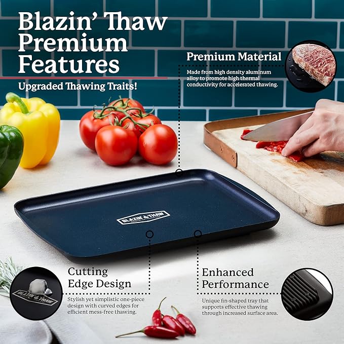 BLAZIN' THAW Defrosting Tray for Frozen Meat | Premium Edition | Aluminium Alloy Plate for Thawing Frozen Food | Natural Thawing Process | No Microwaves, No Cold/Warm Water Required |