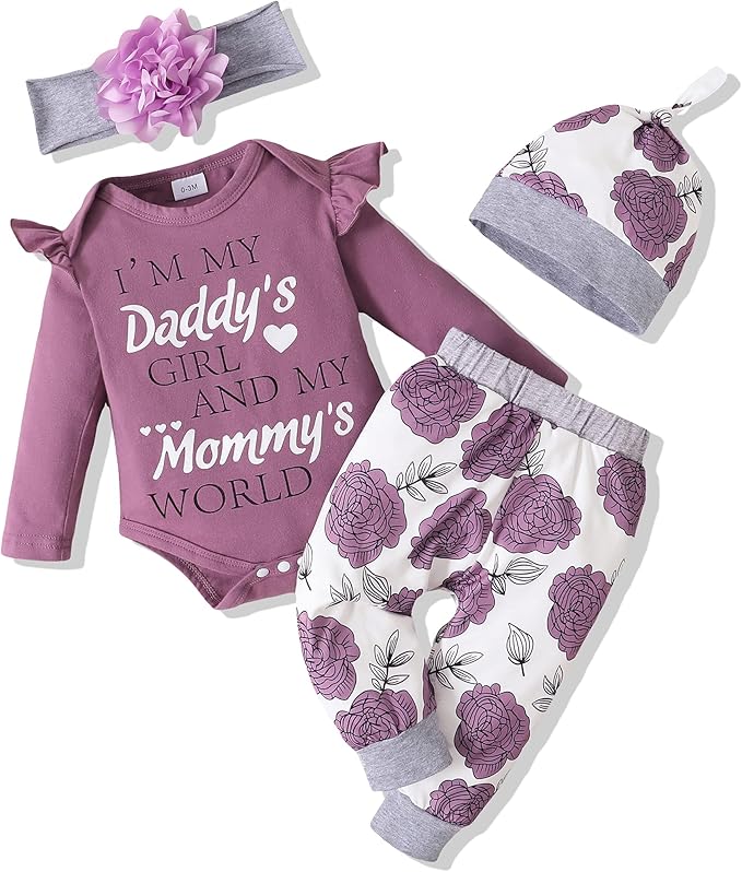 Renotemy Newborn Baby Girl Clothes Outfits Infant Romper Ruffle Floral Pants Cute Toddler Baby Girl Clothes Set