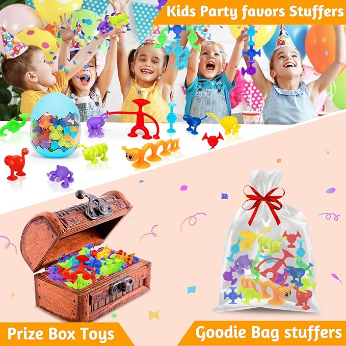 32 PCS Toddler Suction Cup Toys Kids Bath Toy 3-5 Halloween Party Favor Goody Prize Filler Stuffer Gift for 3 4 5 6 Year Old Boy Girl Travel Sensory Fidget Window Water Table Toy with Eggshell Storage