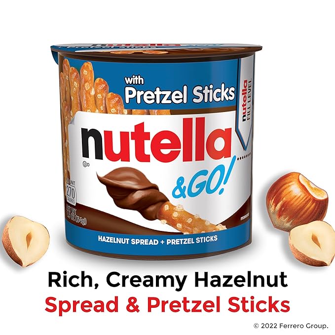 Nutella & GO! Bulk 24 Pack, Hazelnut and Cocoa Spread with Pretzel Sticks, Stocking Stuffers, Snack Cups, 1.9 oz Each