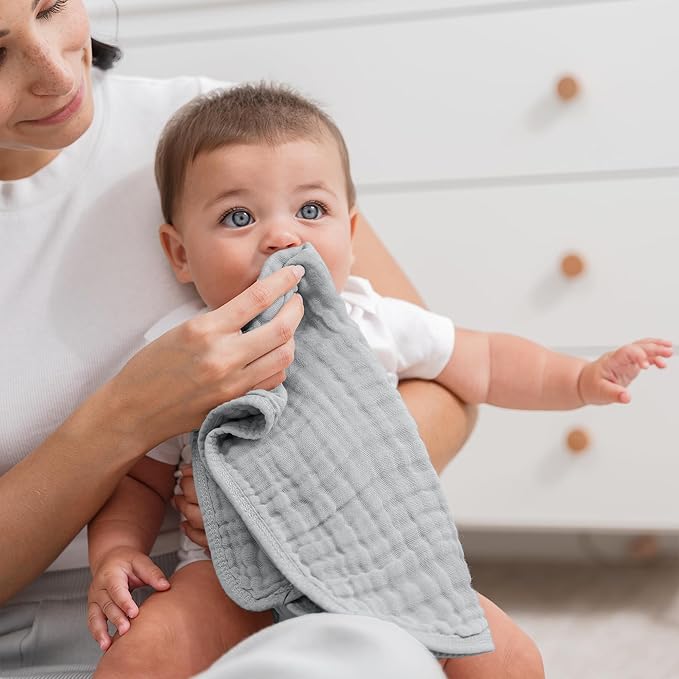 Comfy Cubs Muslin Burp Cloths 20" x 10", Pack of 6 - Large, 6-Layer, Ultra Absorbent 100% Cotton for Baby Drool and Messes - Soft, Safe & Gentle Baby Burp Cloths for Boys & Girls - Heather Blue