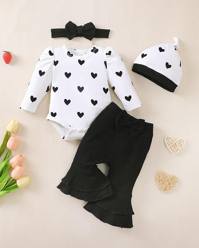 Renotemy Preemie Newborn Baby Girl Clothes Infant Romper Fall Winter Outfits Gifts for Girls Cute Bell Bottoms Pant Sets