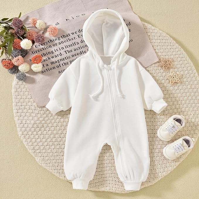 Unutiylo Unisex Baby Boys Girls Long Sleeve Infant Baby Zipper Hooded Jumpsuits Romper Loose Outfit Clothes