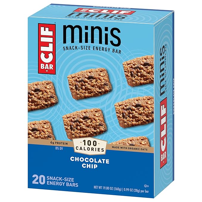 CLIF BAR Minis - Chocolate Chip - Made with Organic Oats - 4g Protein - Non-GMO - Plant Based - Snack-Size Energy Bars - 0.99 oz. (20 Pack)
