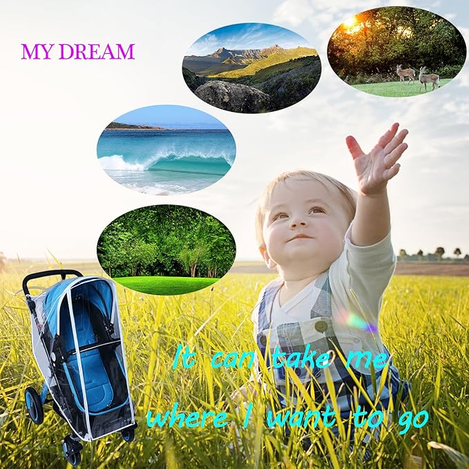 Baby Stroller Rain Cover Umbrella Weather Shield Accessories Universal Size Protect from Rain Wind Snow Dust Water Proof Ventilate Clear Food Grade Materia EVA Plastic Zipper Black (Large)