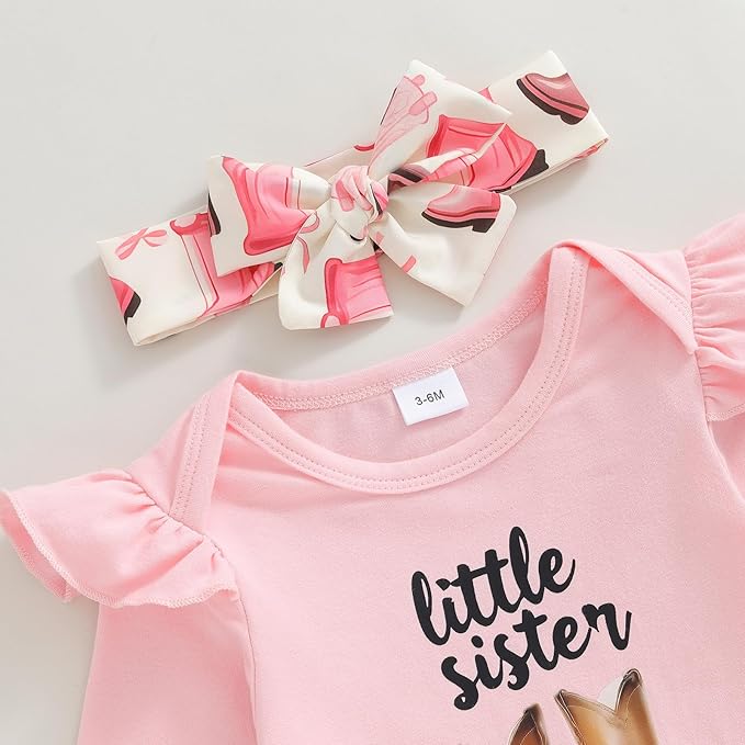 Fernvia Western Newborn Baby Girl Clothes Long Sleeve Letter Print Romper Animal Print Pants Headband 3Pcs Outfits Sets