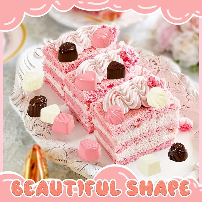 Hiawbon 24 Pcs Fake Chocolate Valentine's Artificial Food Chocolate White Pink Chocolates Mixed Color Chocolate Models Bulk Candy Chocolate Models Simulation Chocolate for Valentine's Gift DIY Crafts