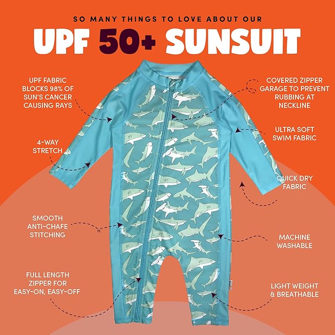 SwimZip Boys' Long-Sleeve UPF 50+ Swimsuit for Baby, Toddler, & Little Boys