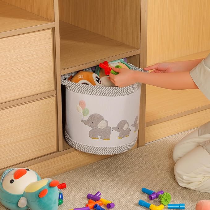 Baby Toy Basket Laundry Hamper Blanket Baskets Cute Elephant Nursery Storage Basket, Woven Cotton Rope Nursery Organization Bins For Girls Boys Kids Baby Shower Gifts Baskets