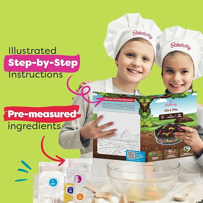 BAKETIVITY Dirt Pie Kids Baking Kit | Delicious Chocolate Cake Kids Baking Set for Girls & Boys | Baking Set for Kids with Pre-Measured Ingredients | Perfect Family Gifts for Cooking Lovers Ages 6-12