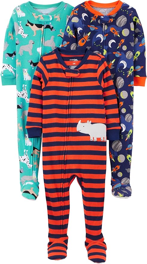 Simple Joys by Carter's Toddlers and Baby Boys' Snug-Fit Footed Cotton Pajamas, Pack of 3
