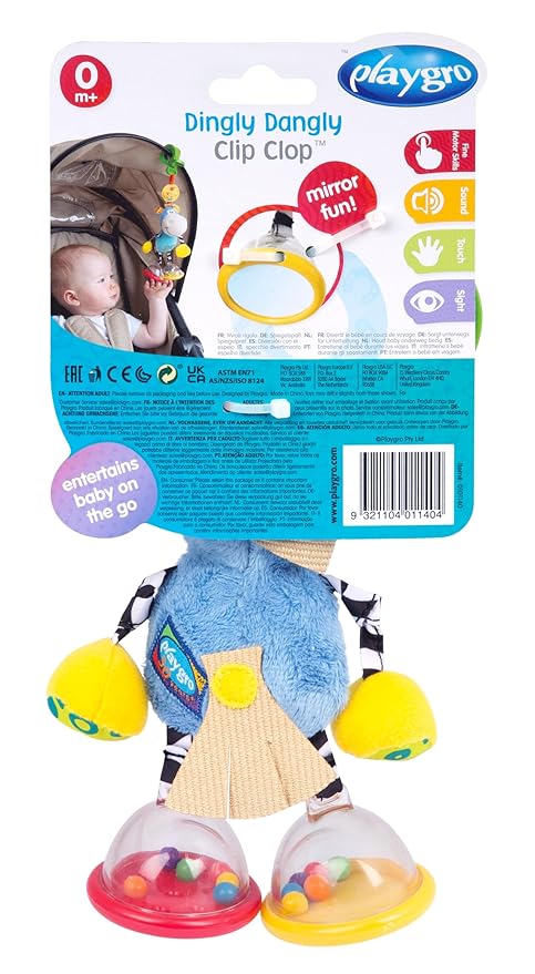 Playgro Dingly Dangly Clip Clop - Melodic Infant Rattle Toy for 0+ Months with Stroller Clip, Car Seat Charm, & Crib Hanger - Engaging Developmental Fun for Newborns - Hanging Toys for Babies
