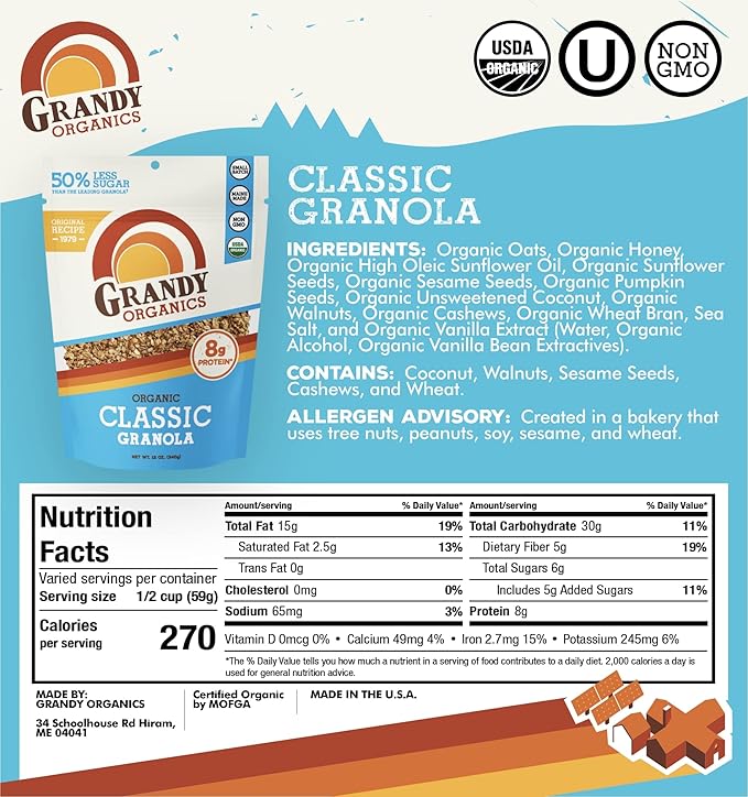 Grandy Organics 10lb Bulk Bag Organic Granola - Classic Granola with Organic Oats, Pumpkin Seeds, Walnuts & Cashews - Low Sugar, Dairy Free, High Protein, Non-GMO & Kosher