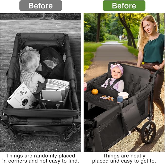 AROUY Stroller Snack Tray Attachment - Easy to Clean Universal Stroller Snack Tray for Wonderfold Wagon W4 Accessories with Cup Holder (L (W4 Model))