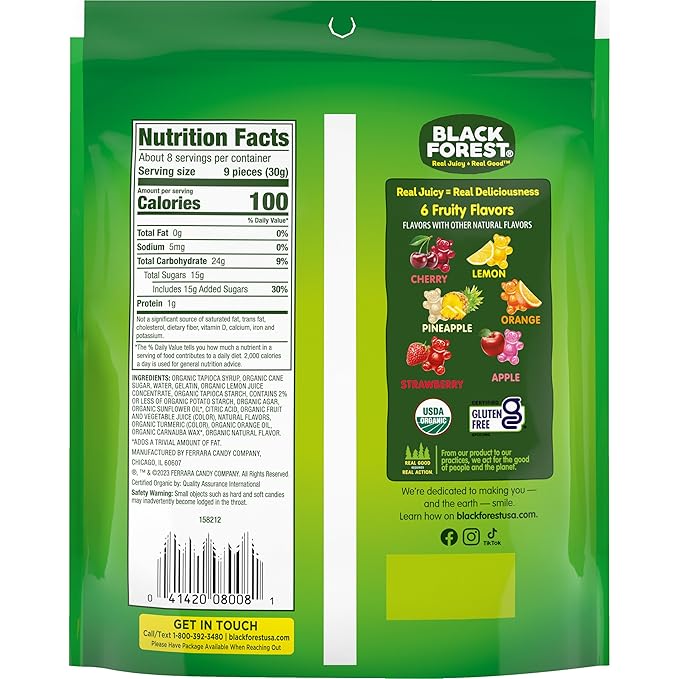 Black Forest Organic Gummy Bears Candy, 8 Ounce Bags (Pack of 6)