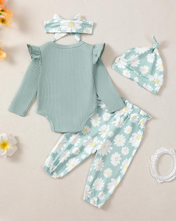 Renotemy Newborn Baby Girl Clothes Outfits Infant Romper Ruffle Floral Pants Cute Toddler Baby Girl Clothes Set