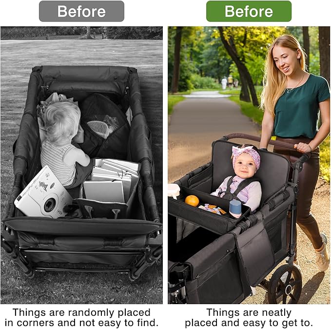 AROUY Stroller Snack Tray Attachment - Universal Stroller Snack Tray for Wonderfold Wagon W4 Accessories - Snack Tray for Kids - Easy to Clean Stroller Wagon Snack Tray with Cup Holder (L (W2 Model))