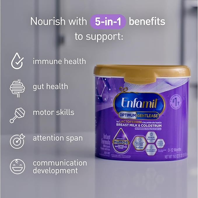 Enfamil Optimum (Enspire) Gentlease, Our Closest Formula to Breast Milk, Immune-Supporting Lactoferrin and Brain-Supporting DHA Baby Formula - Powder 19.5 Oz Tub