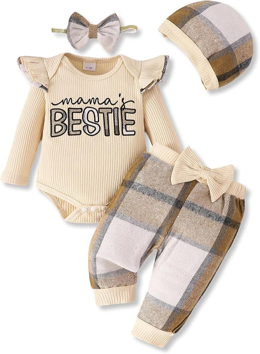 SUNNY PIGGY Baby Girl Clothes Newborn Outfits Infant Ruffle Romper 0-18M Fall Winter Flower Plaid Pants Clothing Set