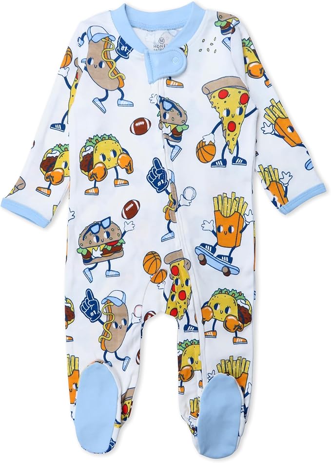 HonestBaby Sleep & Play Footed One-piece Pajama Sleeper 100% Organic Cotton, Baby Boys