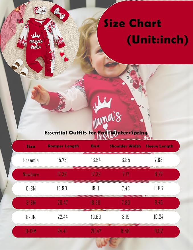 Preemie Newborn Baby Girl Clothes Infant Fall Winter Outfits Letter Floral One-Piece Romper+Jumpsuit