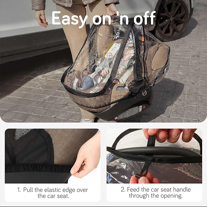 Baby Uma Car Seat Rain Cover - Waterproof & Breathable Carseat Covers Baby, 100% PEVA with Ventilation Panels, Protects from Rain, Dust & Wind, Universal with Easy-Access Window (+ Travel Bag)