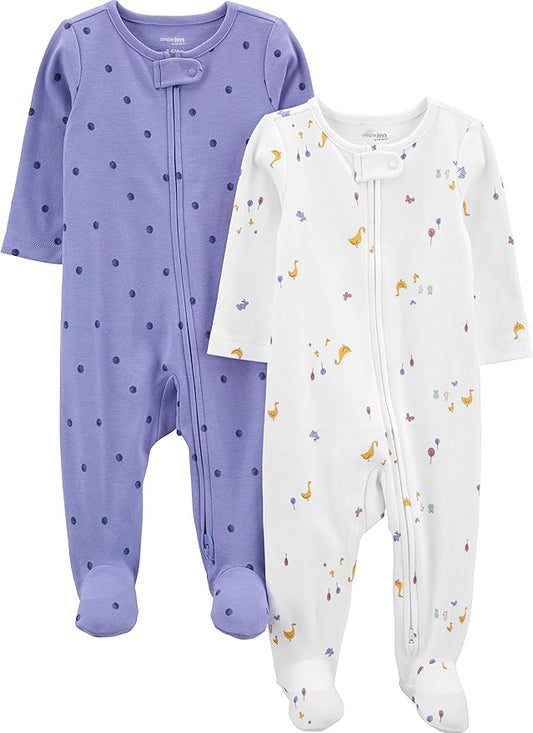 Simple Joys by Carter's Baby Girls' Cotton Footed Sleep and Play, Pack of 2