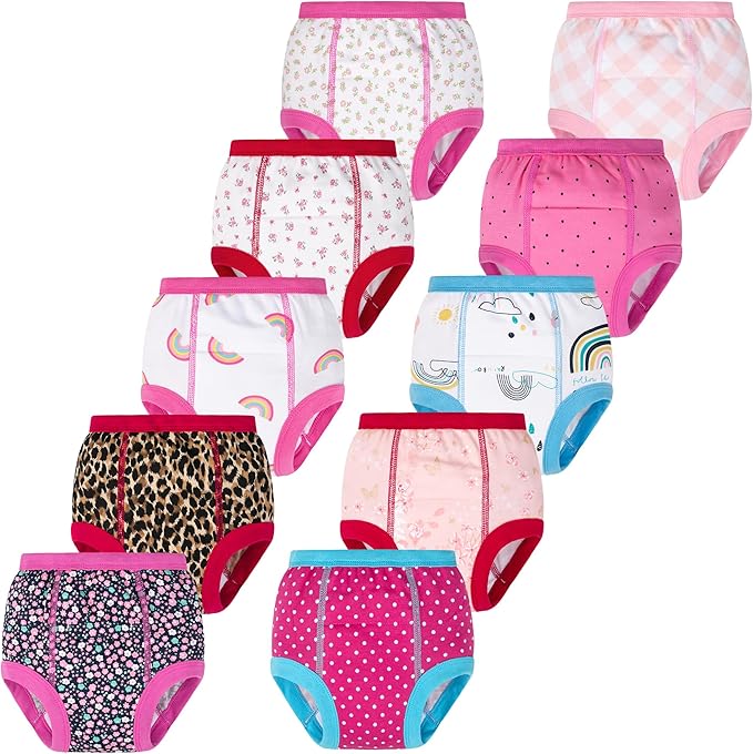 BIG ELEPHANT 10-Pack Baby Potty Training Underwear, Soft 100% Cotton Absorbent Training Pants for Boys & Girls, Ages 12M-10Y