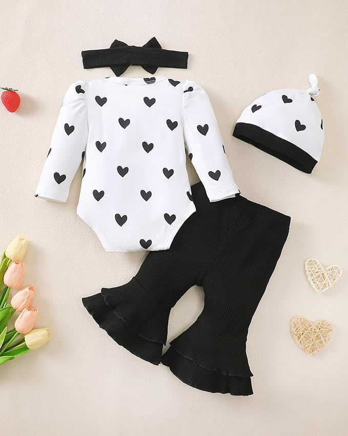 Renotemy Preemie Newborn Baby Girl Clothes Infant Romper Fall Winter Outfits Gifts for Girls Cute Bell Bottoms Pant Sets