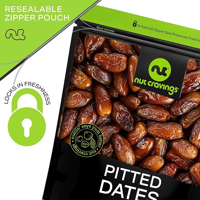 NUT CRAVINGS - Sun Dried Deglet Noor Dates Pitted, No Sugar Added (32oz, 2 LB) Bulk Dry Fruits Packed Fresh in Resealable Bag - Sweet Healthy Snack, Naturally Grown, Vegan, Kosher