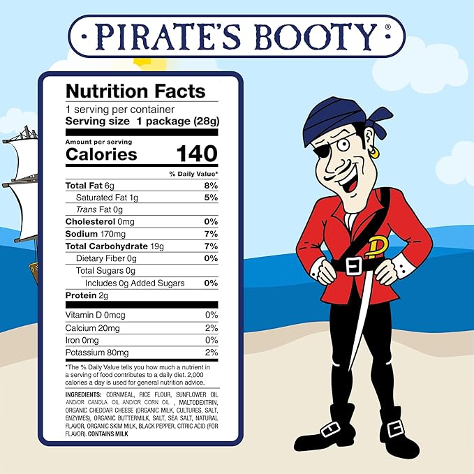 Pirate's Booty Aged White Cheddar Cheese Puffs, Gluten-Free, Kids Snacks, 1oz (30ct)