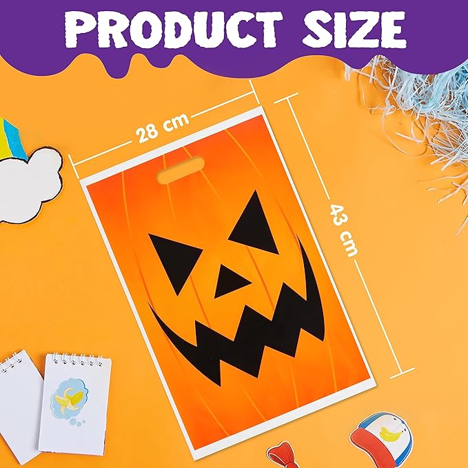 JOYIN 72 Pcs Halloween Goodie Bag, Pumpkin Plastic Candy Bags for Kids trick or treating, Halloween Jack o' Lantern Trick or Treat Bags for Snacks Party Favors, Treats Party Supplies