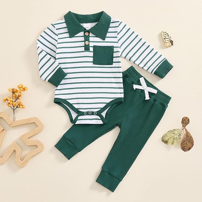 Newborn Baby Boy Girl Clothes Ribbed Knitted Long Sleeve Romper Pants Solid Cotton Infant Fall Winter Outfits 2Pcs