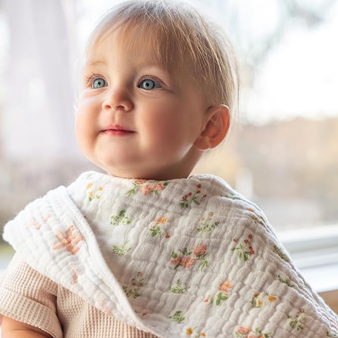 aden + anais Essentials Baby Burpy Baby Bib, 100% Cotton Muslin, Soft Absorbent 4 Layers, Multi-Use Burp Cloth and Bib, 22.5” X 11”, Single, Country Floral