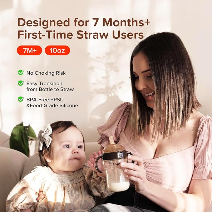 Thyseed PPSU Weighted Straw Cup with Handles Toddlers Transition Bottles to Sippy Cups No Spill Learner Milk Water Baby Bottle Soft Silicone Spout Dishwasher Safe BPA Free 6+ Months 10oz/300mL 2 Pack