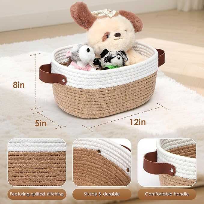 CHEPULA 2 Pack Woven Basket with Gift Bags and Ribbons, Gift Basket Empty for Organizer Baby Shower, Holiday Presents, Wedding (Khaki-White)