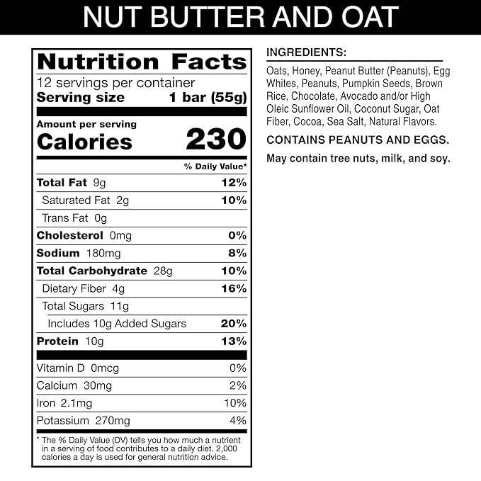 RXBAR Nut Butter and Oat Protein Bars, Protein Snacks, Snack Bars, Dark Chocolate Peanut Butter, 23.2oz Box (12 Bars)