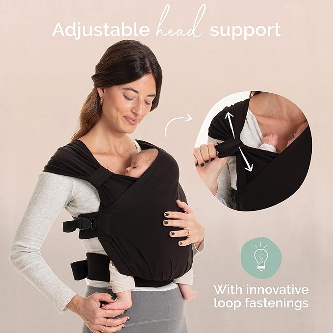 Boba Bliss Pre-Wrapped Baby Carrier with Buckle - Newborn to 7-35 lbs Light, Breathable & Easy to Adjust Hybrid Infant Sling & Toddler Carrier - Certified Hip-Healthy for 0-18 Months - Black