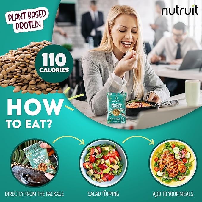 Nutruit Roasted Lentil Snack - Himalayan Salt & Black Pepper Healthy - Vegan, Gluten Free, Non-GMO, High Protein, Healthy On-The-Go, Low Calorie Lentils - 1.2oz Packs (20-Pack)