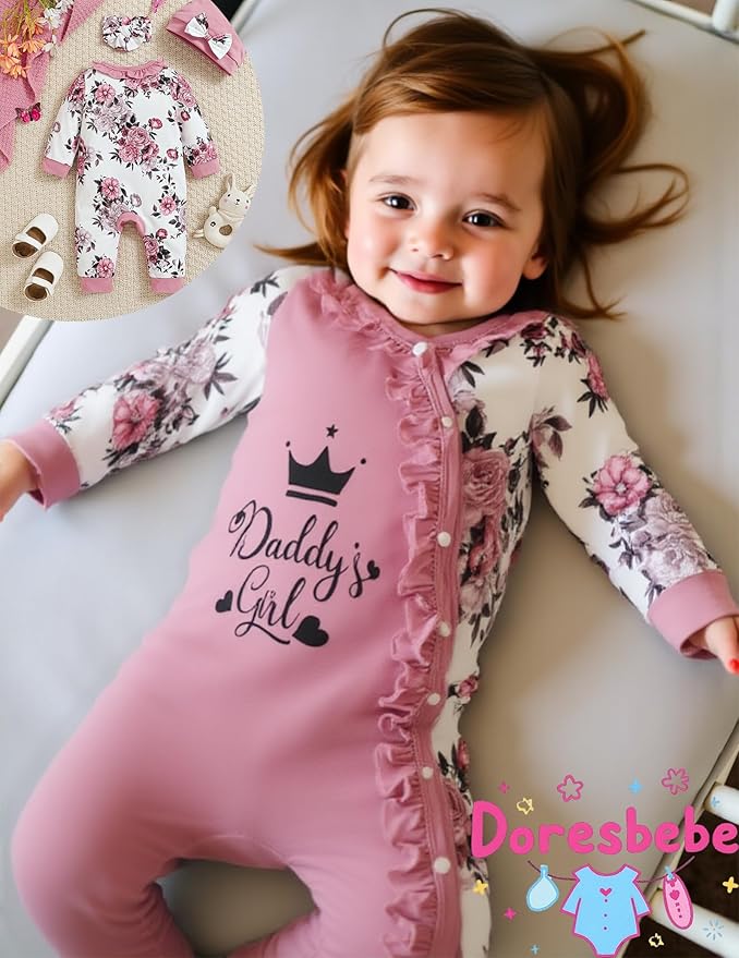 Preemie Newborn Baby Girl Clothes Infant Fall Winter Outfits Letter Floral One-Piece Romper+Jumpsuit