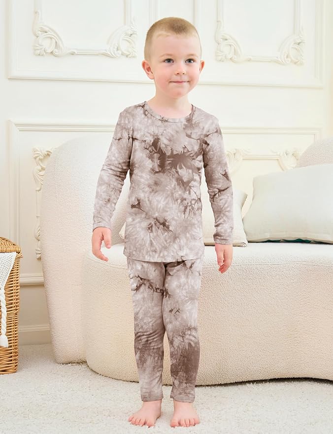 Jimonda Kids Toddler Soft Rayon From Bamboo Pajamas Long Sleeve Boys Girls Sleepwear Outdoor 4pcs Set Tops&Pants Tie Dye Pj