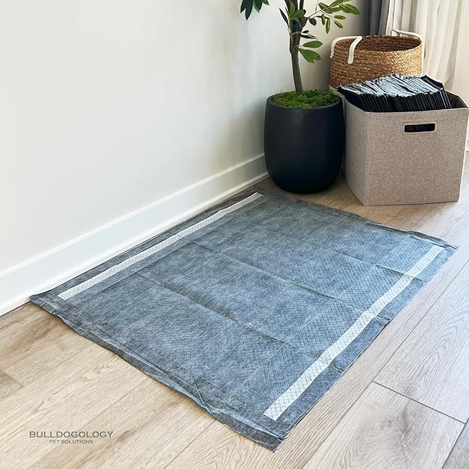 Bulldogology Charcoal XXL Pee Pads for Dogs (30x36) Puppy Pee Pads with Adhesive Sticky Tape - Leak Proof Charcoal Puppy Pads - Ultra Absorbing Charcoal Dog Pads - Activated Carbon Pee Pads (40-Count)