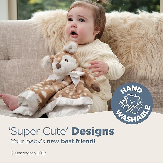 Bearington Collection Baby Lil’ Willow Snuggler - 15-Inch Woodland Fawn Plush Lovey, Security & Stuffed Animal Blanket for Babies