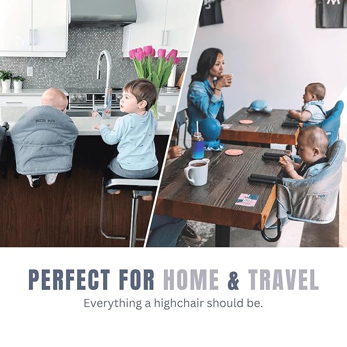 guzzie+Guss Perch Clip On Table Chair – Easy and Secure Setup for Travel (Including Restaurants, Picnics), at Home (Kitchen Islands, Dining Tables) with Machine Washable Fabric, Charcoal