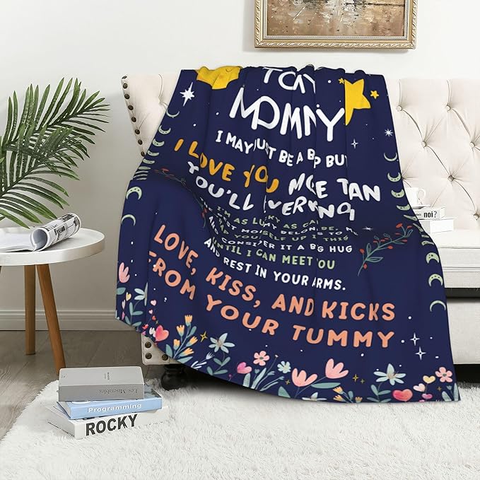 Mom to Be Gifts for Mothers Day, Pregnancy Gifts, First Time Mom Gifts, Promoted to Mom Gifts, Flannel Soft Blankets and Throws for New Mommy 50x60in