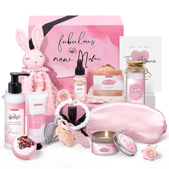 New Mom Gifts for Women, 13 New Mom Care Package After Baby, Postpartum Gifts Basket Essentials, Baby Shower Gifts for Expecting Mommy To Be, Newborn Baby Gift Set with Spa Gifts for Women