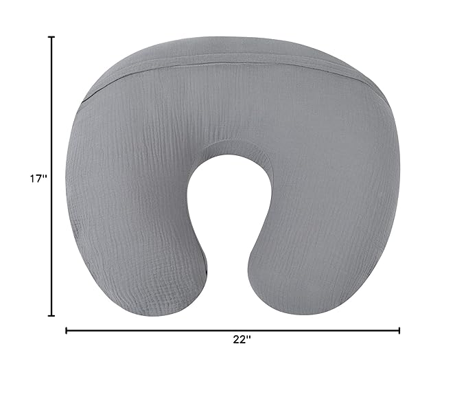 Onacosht Muslin Nursing Pillow Cover Soft 100% Cotton Feeding Pillow Slipcover Fits Standard Infant Nursing Pillow for Baby Boy and Girl, Grey