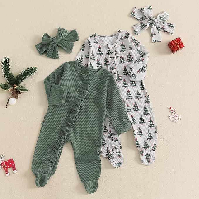 Baby Girl Footies Newborn Zipper Sleeper 2 Pack Ruffle Pajamas Romper Coming Home Outfit